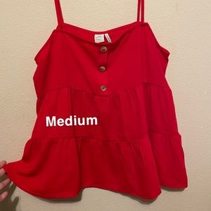 Red tank top blouse with ruffles